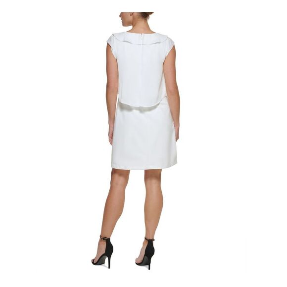 DKNY Womens White Split-overlay Unlined Flutter Sleeve Sheath Dress Petites 4P - Picture 2 of 4